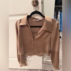 Zara Tan Button Down Women's Shirt
